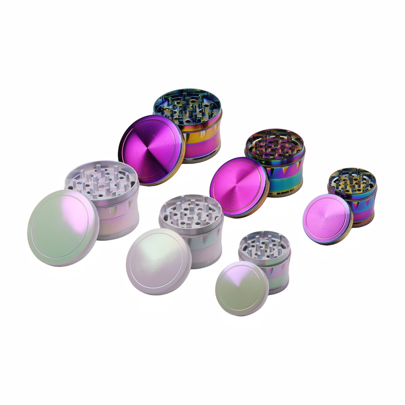 4 Piece Rainbow Herb Grinder Durable Zinc Alloy Metal Grinder with Sharp Teeth & Magnetic Lid Portable Manual Spice Grinder with Pollen Catcher for Home & Travel