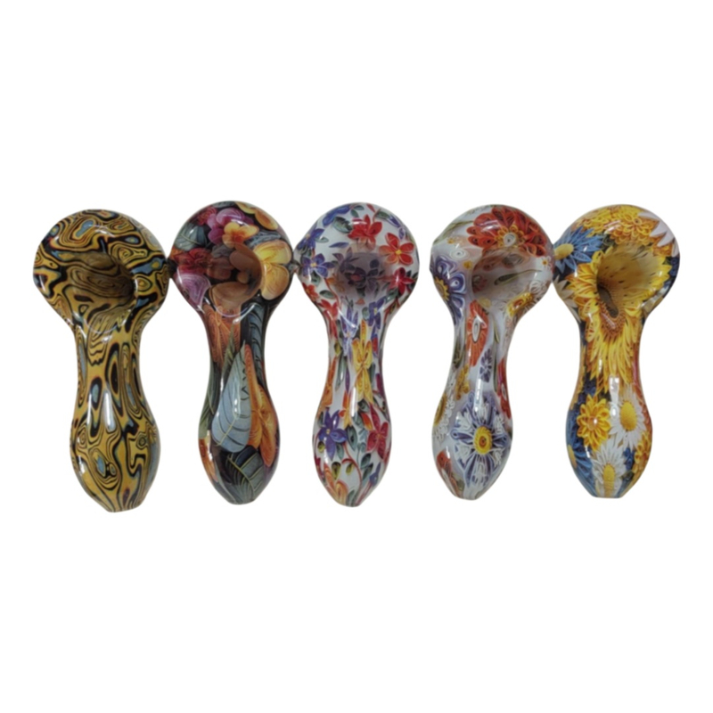 Portable Colorful Water Transfer Printing Glass Pipe Creative Art Pattern Design Glass Smoking Pipe for Tobacco Use