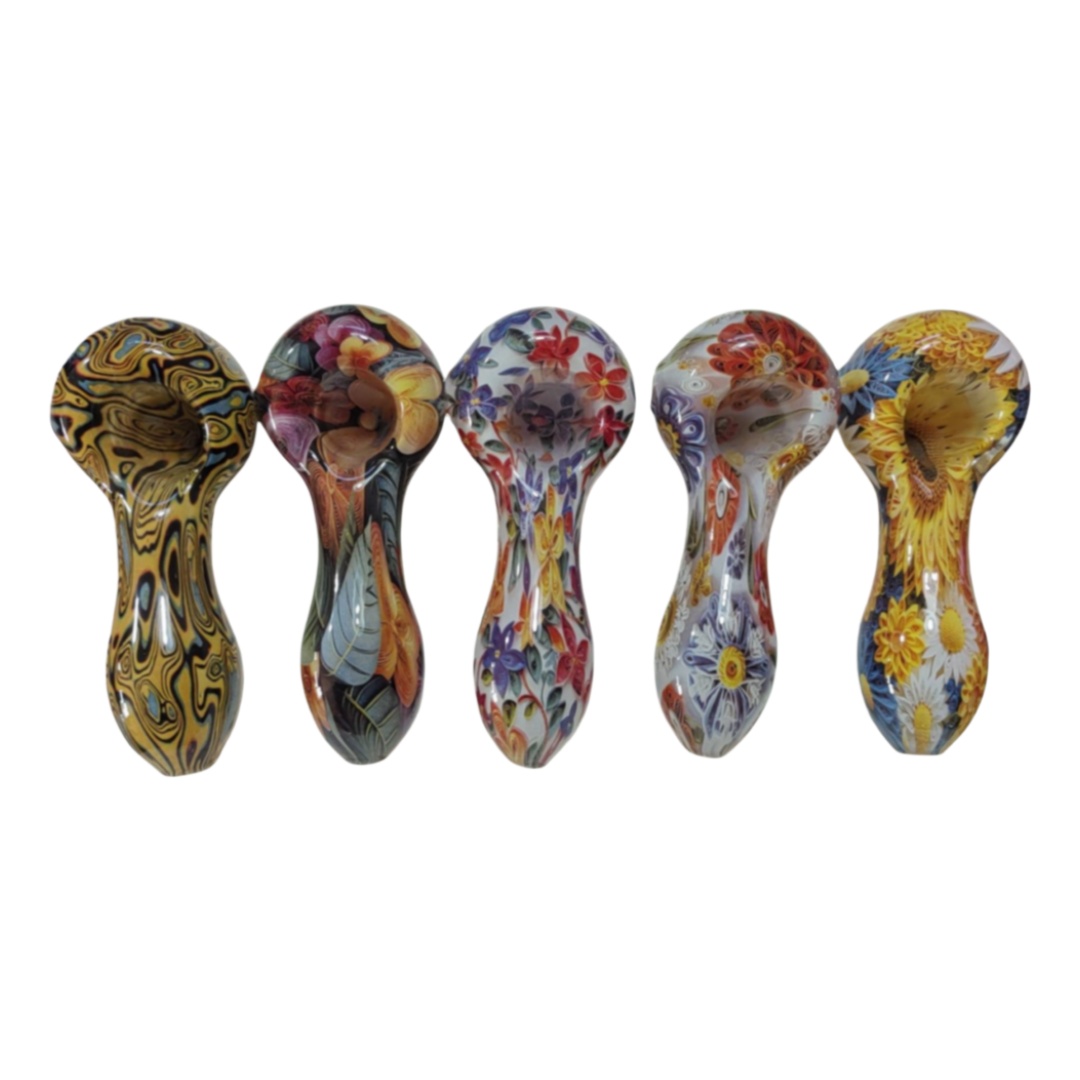 Portable Colorful Water Transfer Printing Glass Pipe Creative Art Pattern Design Glass Smoking Pipe for Tobacco Use