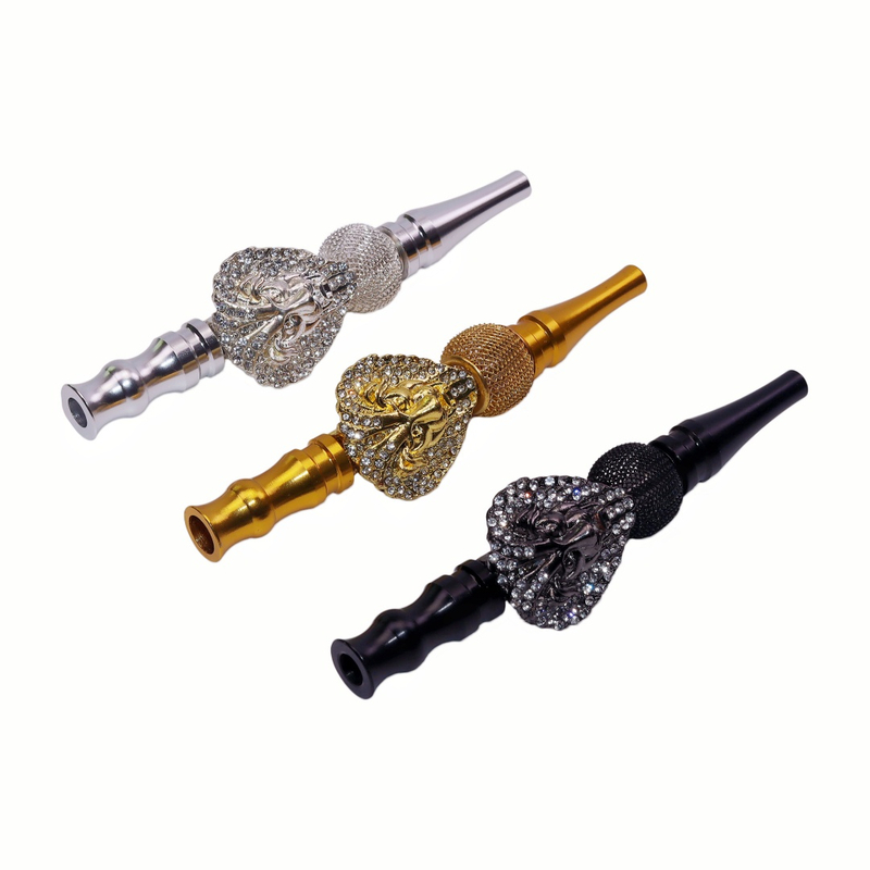 Luxury Hookah Mouthpiece Diamond Lion Head Hookah Tip Bling Hookah Accessories Reusable Metal Hookah Tips Premium Shisha Mouth Tips Lion Design Shisha Accessory Hookah Gifts for Men.