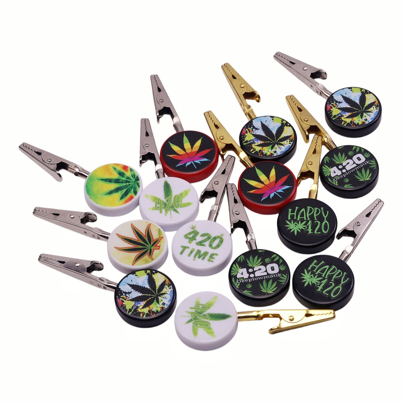 4 Pack Round Roach Clip with 420 Hemp Leaf Design Alligator Cigarette Joint Holder Clip
