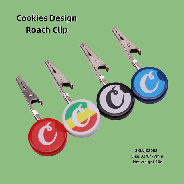 4 Pack Roach Clip with Round Badge Holder Smoking Joint Holder Alligator Clip Custom Logo Roach Clip for Smoking Roach Clip with Cookies Printed Badge Joint Holder Clip