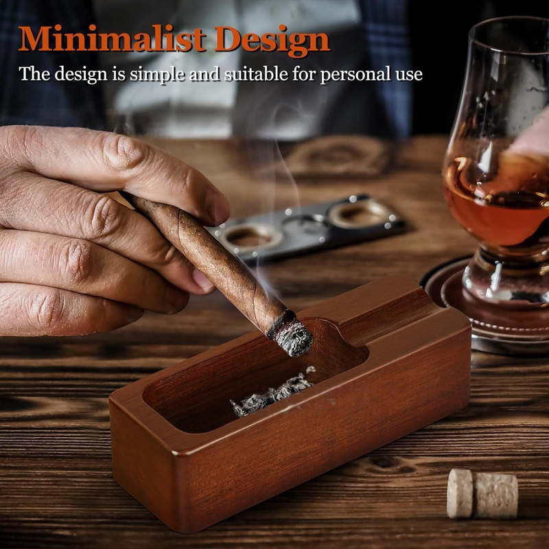Wooden Cigar Ashtray with Cigar Holder Slot Solid Wood Ash Tray for Cigar Smoking Accessories for Men Solid Wood Single Cigar Rest
