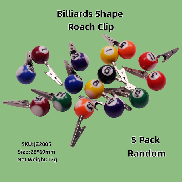 5 Pack Random Color Billiard Ball Roach Clip Pool Ball Design Roach Clip