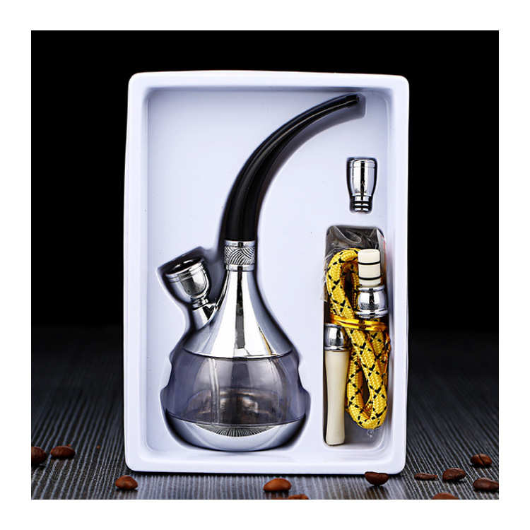 2-in-1 Vintage Style Mini Water Pipe - Silver Metal & Clear Acrylic Water Filtered Hookah Portable Personal Tobacco Pipe