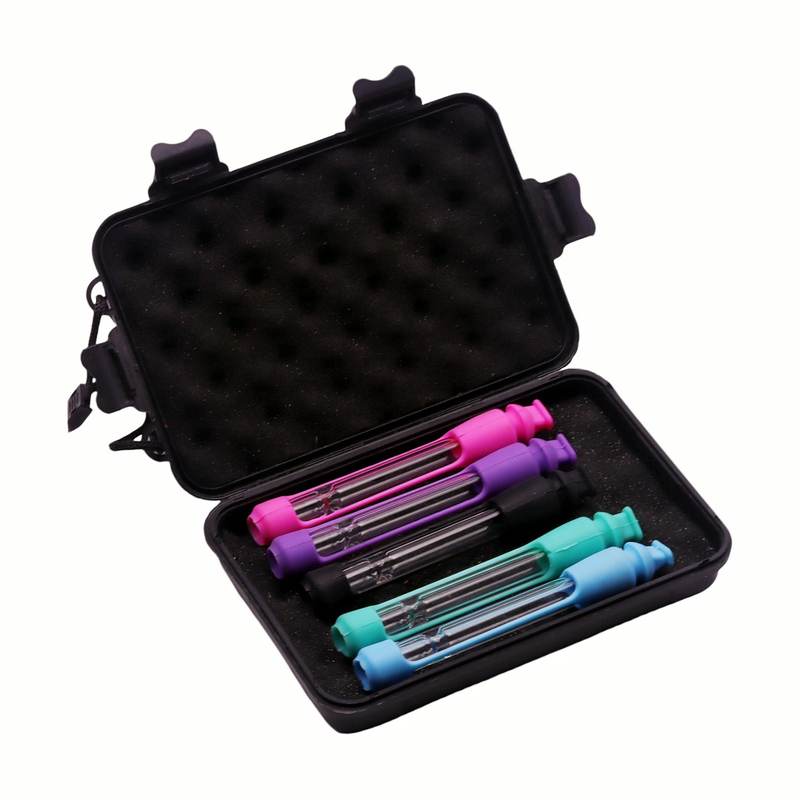 1 Pack of 5 Pieces One Hitter Bat with Silicone Cover Silicone Covered Glass One Hitter Bat Portable Smoking Taster Pipe with Silicone Protector Glass Chillum