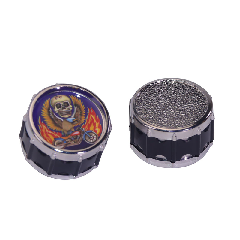 Novelty Drum Shape Herb Grinder 4-Piece Yellow Metal Tobacco Grinder with Skull Print Design Sharp Teeth Spice Grinder for Herbs & Spices