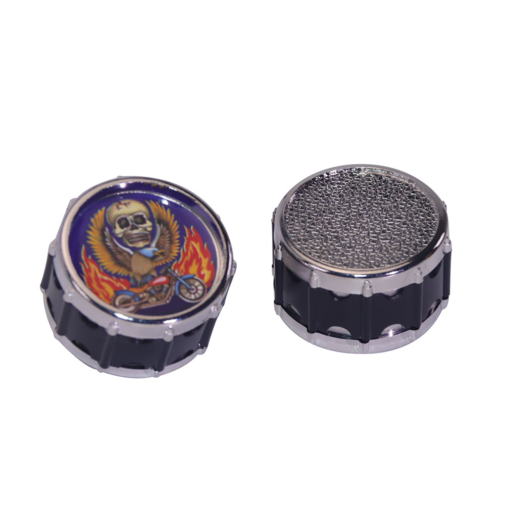 Novelty Drum Shape Herb Grinder 4-Piece Yellow Metal Tobacco Grinder with Skull Print Design Sharp Teeth Spice Grinder for Herbs & Spices