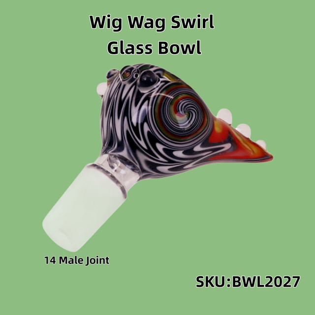 14mm Male Joint Hand Blown Artisan Wig Wag Swirl Glass Bowl Piece Herb Slide for 14mm Glass Bong