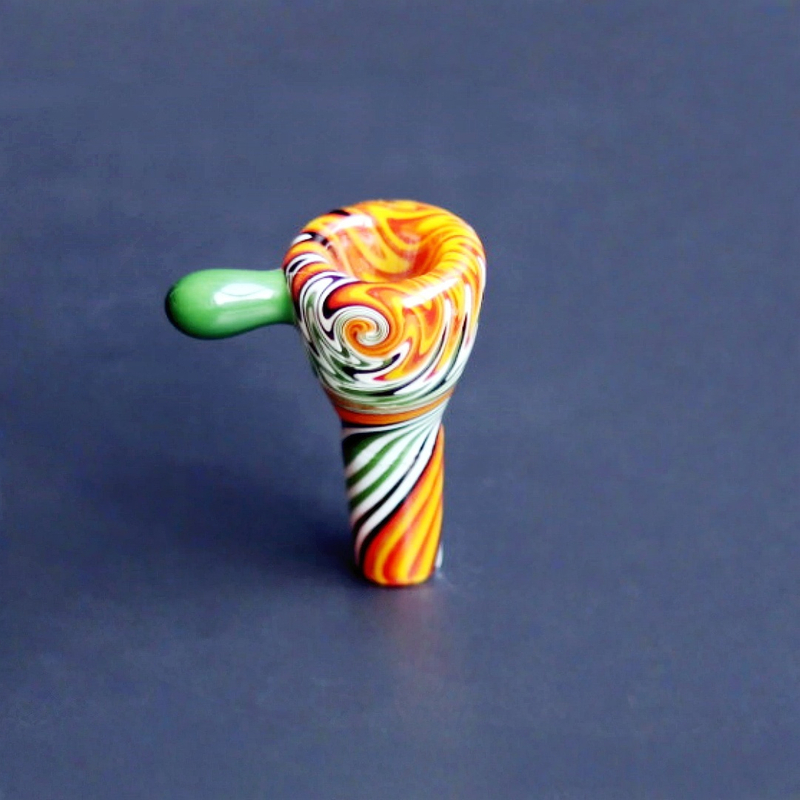 Hand Blown Colorful 14mm Male Joint Swirl Wig Wag Glass Bong Bowl with Handle Durable Bong Accessory for Water Pipes