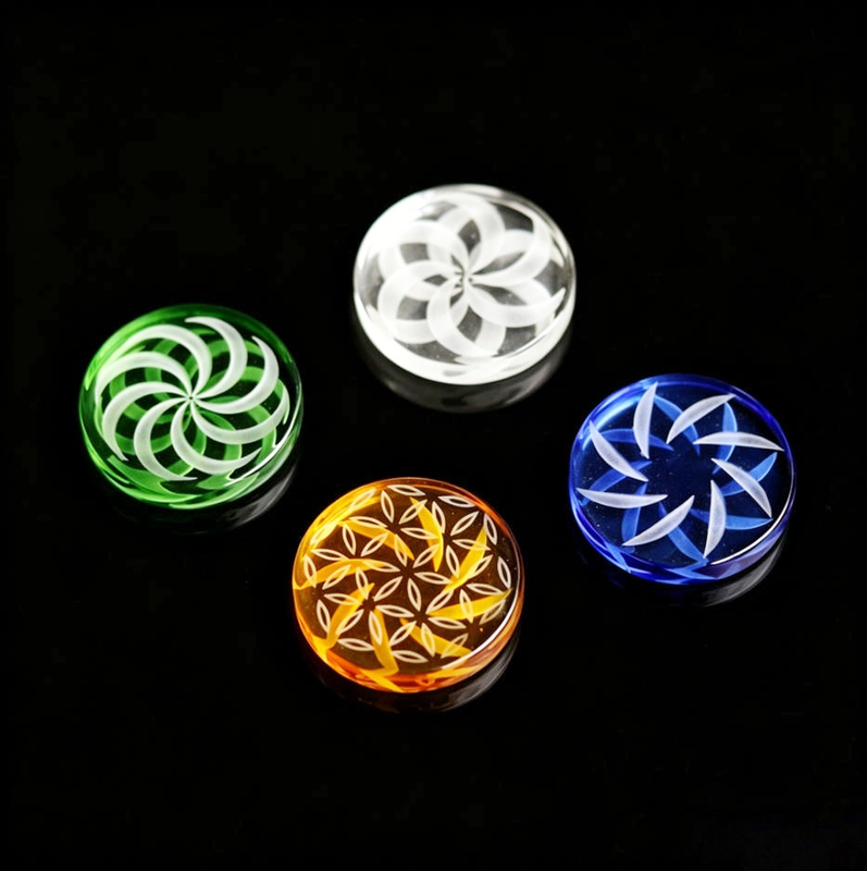 Etched Glass Carb Cap Flower of Life Pattern Dab Cap for Glass Bongs & Rigs 