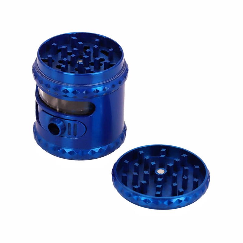 2.5" Premium 4-Piece Hand Crank Herb Grinder with See-Through Window & Side Dispenser Port, Durable Metal Tobacco Grinder with Pollen Scraper for Dry Herbs