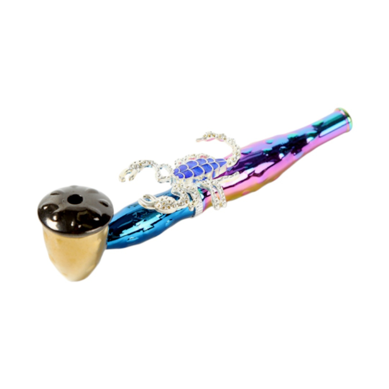 4.5" Portable Iridescent Rhinestone Metal Hand Tobacco Pipe With 3D Butterfly Scorpion Bee Skull Design For Smoking