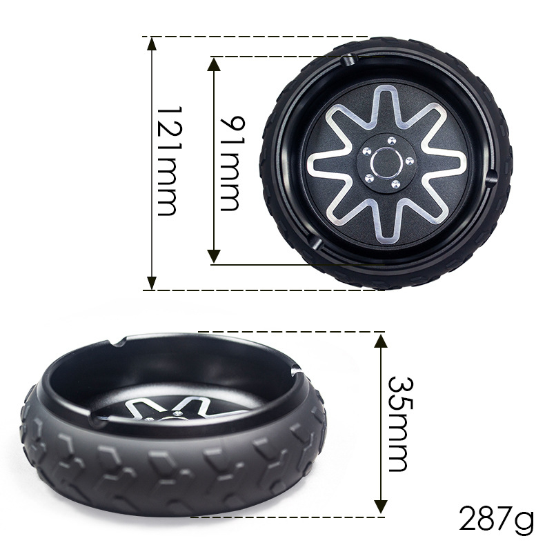 4.8 inches Portable Durable Premium Luxury Heavy Duty CNC Machined Anti-Slip Tire Shaped Ashtray with Cigarette Holder