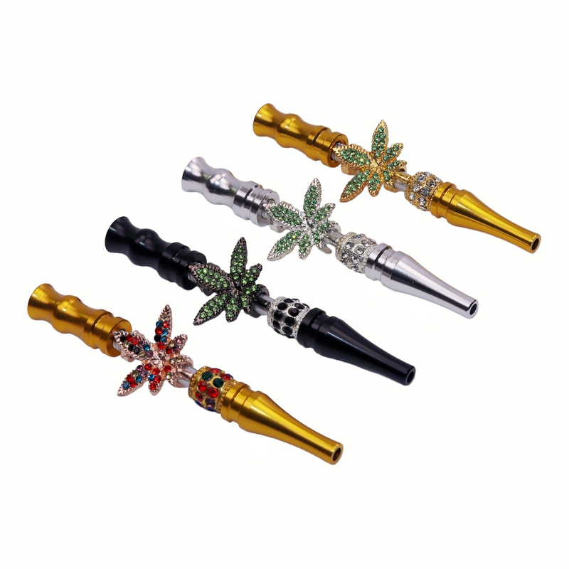 Bling Luxury Rhinestone Leaf Hookah Tip Marijuana Leaf Shisha Mouthpiece Weed Leaf Hookah Accessory Bling Maple Leaf Tip Blunt