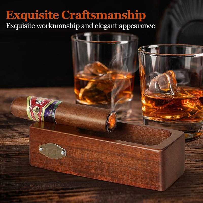 Wooden Cigar Ashtray with Cigar Holder Slot Solid Wood Ash Tray for Cigar Smoking Accessories for Men Solid Wood Single Cigar Rest