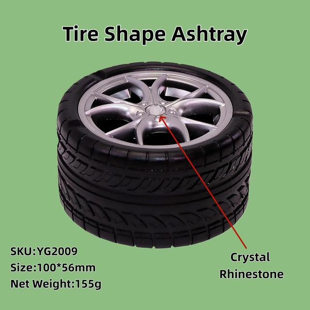 4" Diameter Novelty Auto Tire Decor Ashtray With Crystal Rhinestone for Home & Office