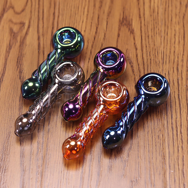 4 Inch Portable Spiral Twisted Glass Hand Pipe with Electroplated Iridescent Gradient Finish