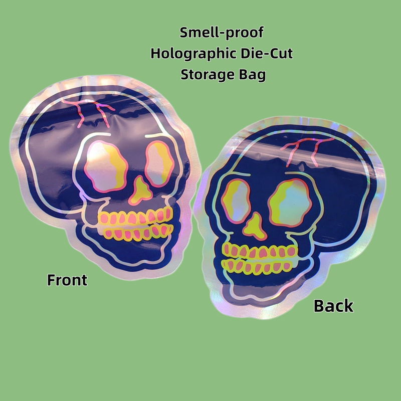 100-Pack 3.5g Smell Proof Resealable Airtight Irregular Holographic Die-Cut Mylar Bag Storage Pouch Zipper Barrier