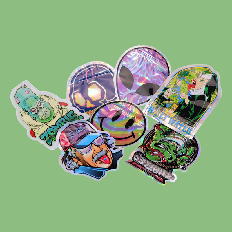 100-Pack 3.5g Smell Proof Resealable Airtight Irregular Holographic Die-Cut Mylar Bag Storage Pouch Zipper Barrier