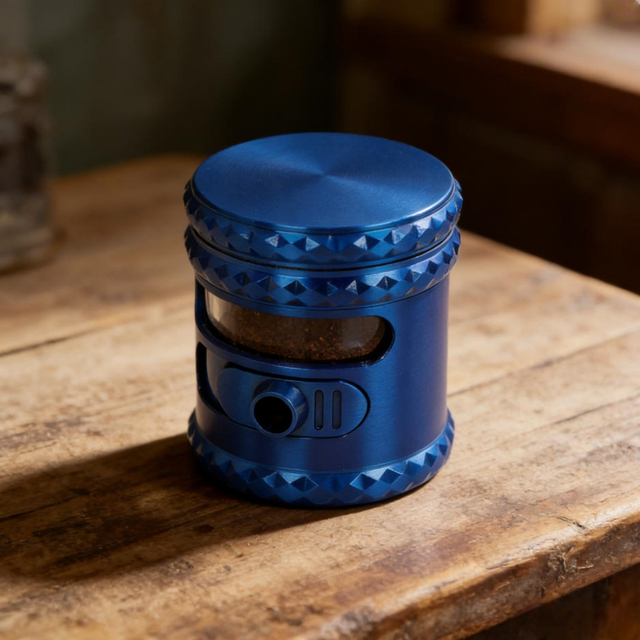 2.5" Premium 4-Piece Hand Crank Herb Grinder with See-Through Window & Side Dispenser Port, Durable Metal Tobacco Grinder with Pollen Scraper for Dry Herbs