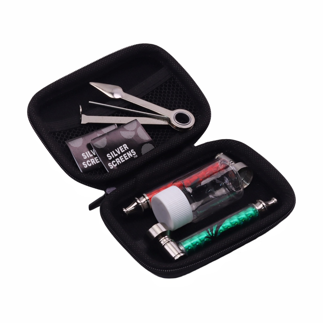 5pcs Shiny Metal Tobacco Pipe 3-in-1 Multi-Function Tool Travel Smoking Pipe Kit With Pipe Screen for Weeds