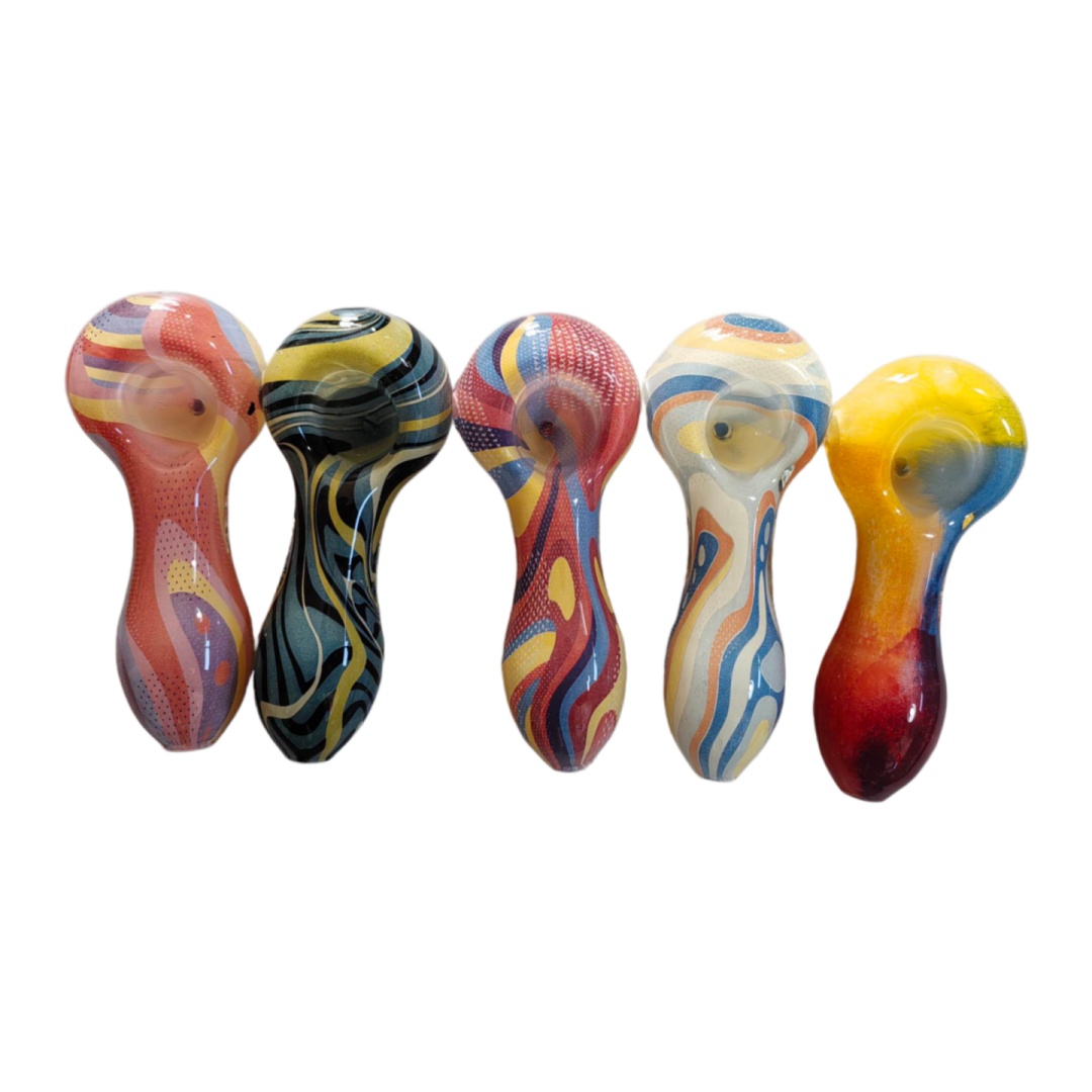 Portable Colorful Water Transfer Printing Glass Pipe Creative Art Pattern Design Glass Smoking Pipe for Tobacco Use