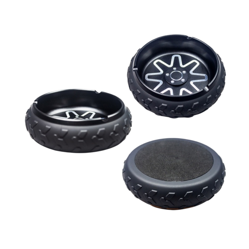4.8 inches Portable Durable Premium Luxury Heavy Duty CNC Machined Anti-Slip Tire Shaped Ashtray with Cigarette Holder