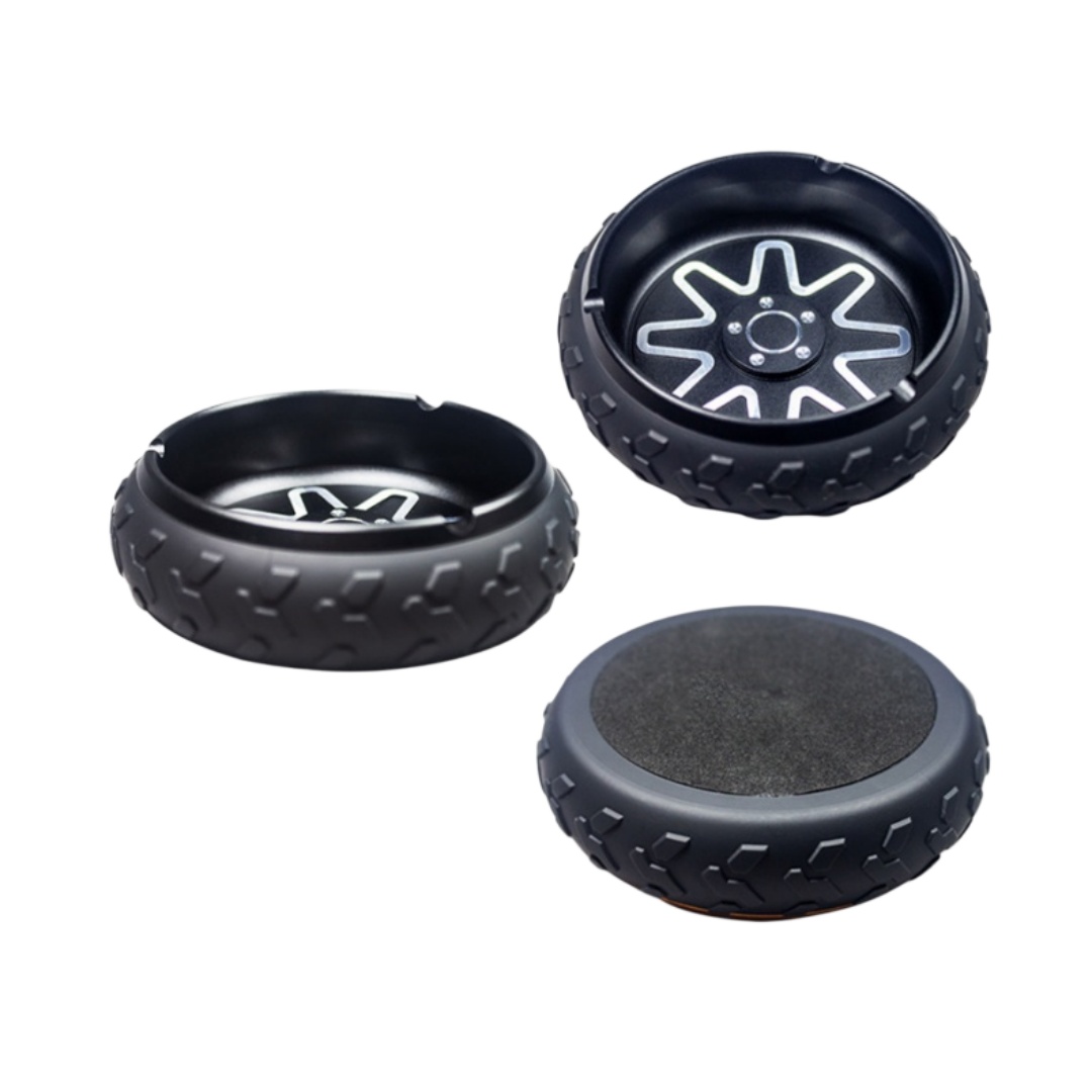 4.8 inches Portable Durable Premium Luxury Heavy Duty CNC Machined Anti-Slip Tire Shaped Ashtray with Cigarette Holder