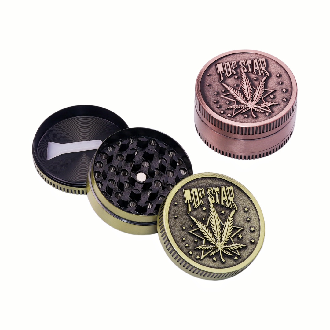 Pop Star Design Grinder Vintage Herb Grinder with Leaf Design Zinc Alloy Weed Grinder for Smoking 4 Layer Tobacco Grinder with Magnetic Lid 