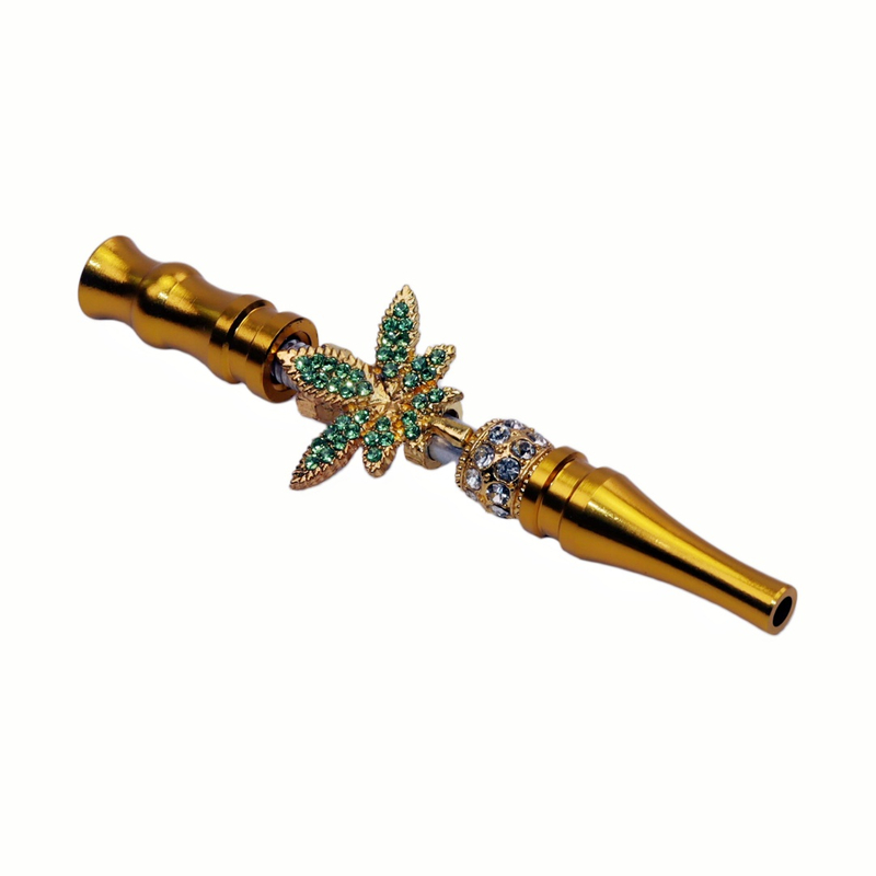 Bling Luxury Rhinestone Leaf Hookah Tip Marijuana Leaf Shisha Mouthpiece Weed Leaf Hookah Accessory Bling Maple Leaf Tip Blunt