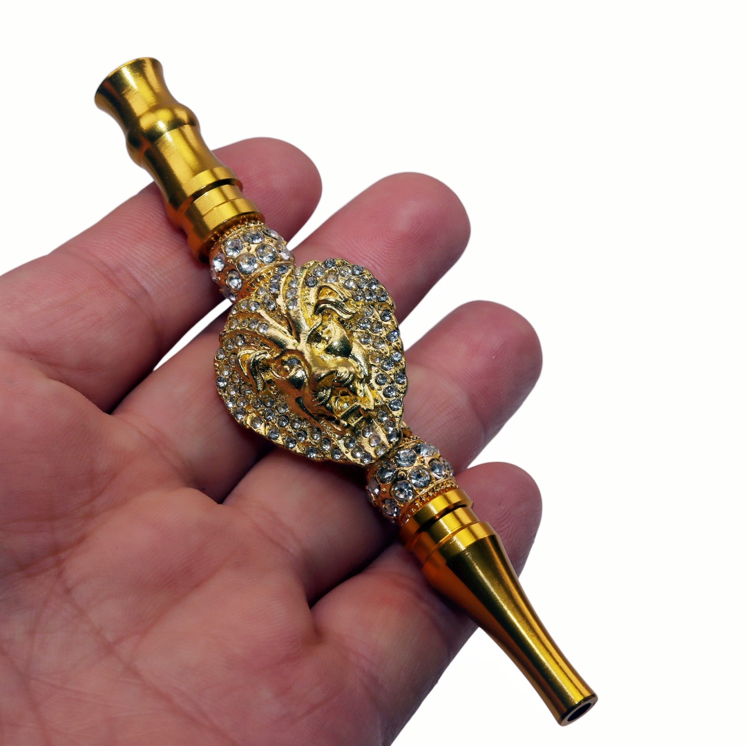 Luxury Hookah Mouthpiece Diamond Lion Head Hookah Tip Bling Hookah Accessories Reusable Metal Hookah Tips Premium Shisha Mouth Tips Lion Design Shisha Accessory Hookah Gifts for Men.