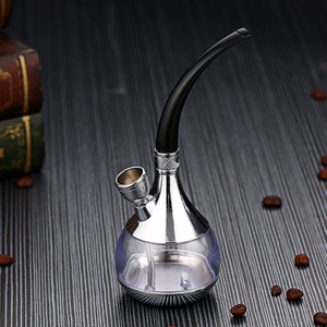 2-in-1 Vintage Style Mini Water Pipe - Silver Metal & Clear Acrylic Water Filtered Hookah Portable Personal Tobacco Pipe