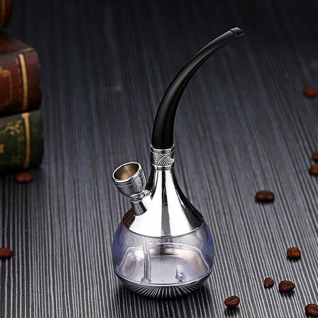 2-in-1 Vintage Style Mini Water Pipe - Silver Metal & Clear Acrylic Water Filtered Hookah Portable Personal Tobacco Pipe