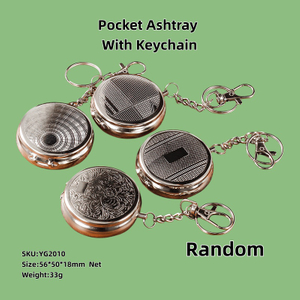 1Pack of 2 Pieces Push-button Portable Metal Pocket Ashtray with Keychain Pop-up cigarette Cigar Rest Holder for Outdoor Travel