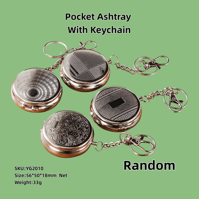 1Pack of 2 Pieces Push-button Portable Metal Pocket Ashtray with Keychain Pop-up cigarette Cigar Rest Holder for Outdoor Travel