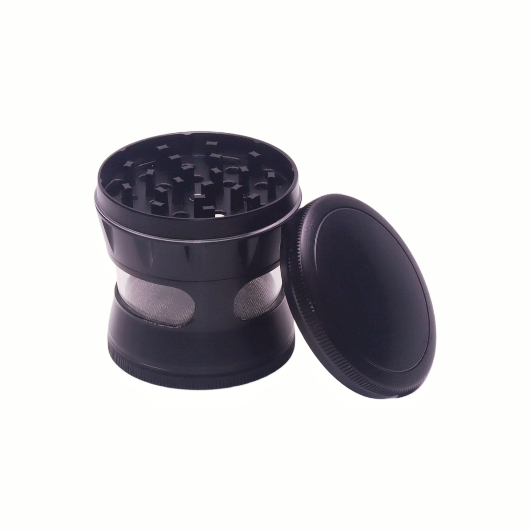 60mm Bionic Metal Herb Grinder with 2 See-through Windows 4 Piece Aluminum Tobacco Grinder with Visible Chamber & Pollen Sifter Durable Herb Grinder for Dry Herb Smoking Accessories