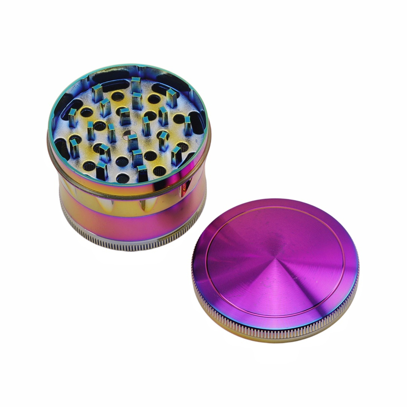 4 Piece Rainbow Herb Grinder Durable Zinc Alloy Metal Grinder with Sharp Teeth & Magnetic Lid Portable Manual Spice Grinder with Pollen Catcher for Home & Travel