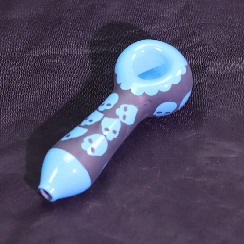 4 Inch Frosted Glass Hand Pipe with Skull Embossed Design Handheld Smoking Pipe with Matte Finish & 3D Skull Relief Pattern Trendy Cool Glass Pipe for Young Adults