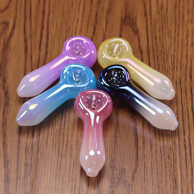 4 Inch Handheld Glass Hand Pipe with Gradient Glitter Ombre Design