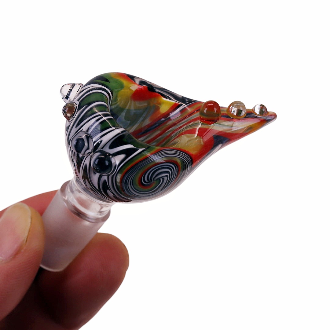 14mm Male Joint Hand Blown Artisan Wig Wag Swirl Glass Bowl Piece Herb Slide for 14mm Glass Bong
