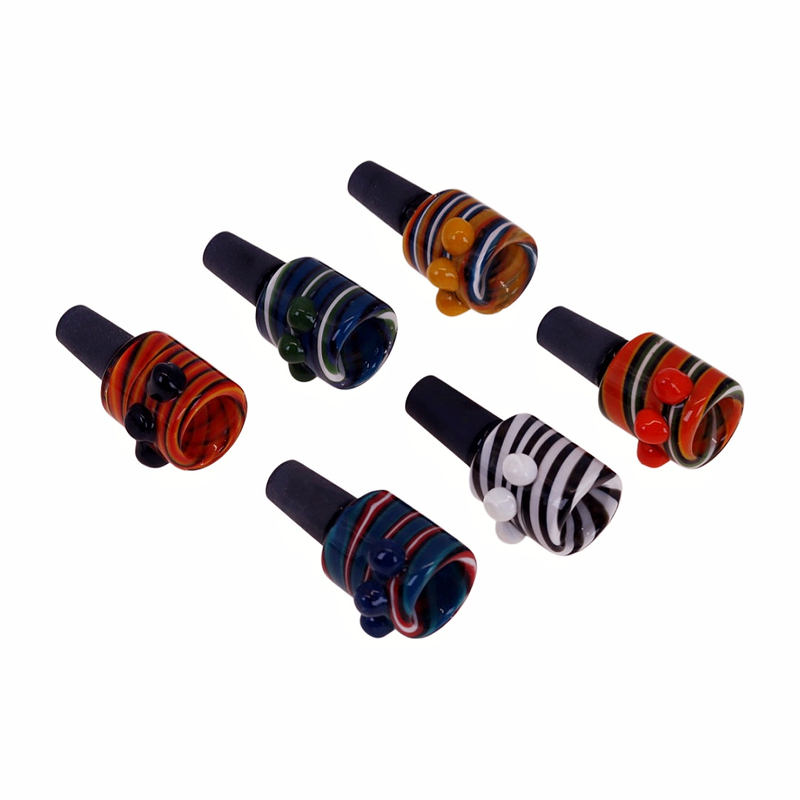 Hand Blown Colorful 14mm Male Joint Wig Wag Striped Glass Bowl for Glass Bongs Durable Smoking Water Pipe Accessory