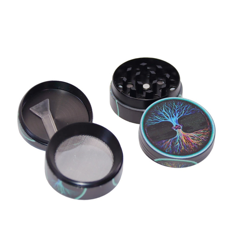 2 Inch Tree of Life Zinc Alloy Herb Grinder 4-Piece Colorful Printed Spice Grinder with Pollen Screen Durable Zinc Tobacco Grinder for Herbs & Spices