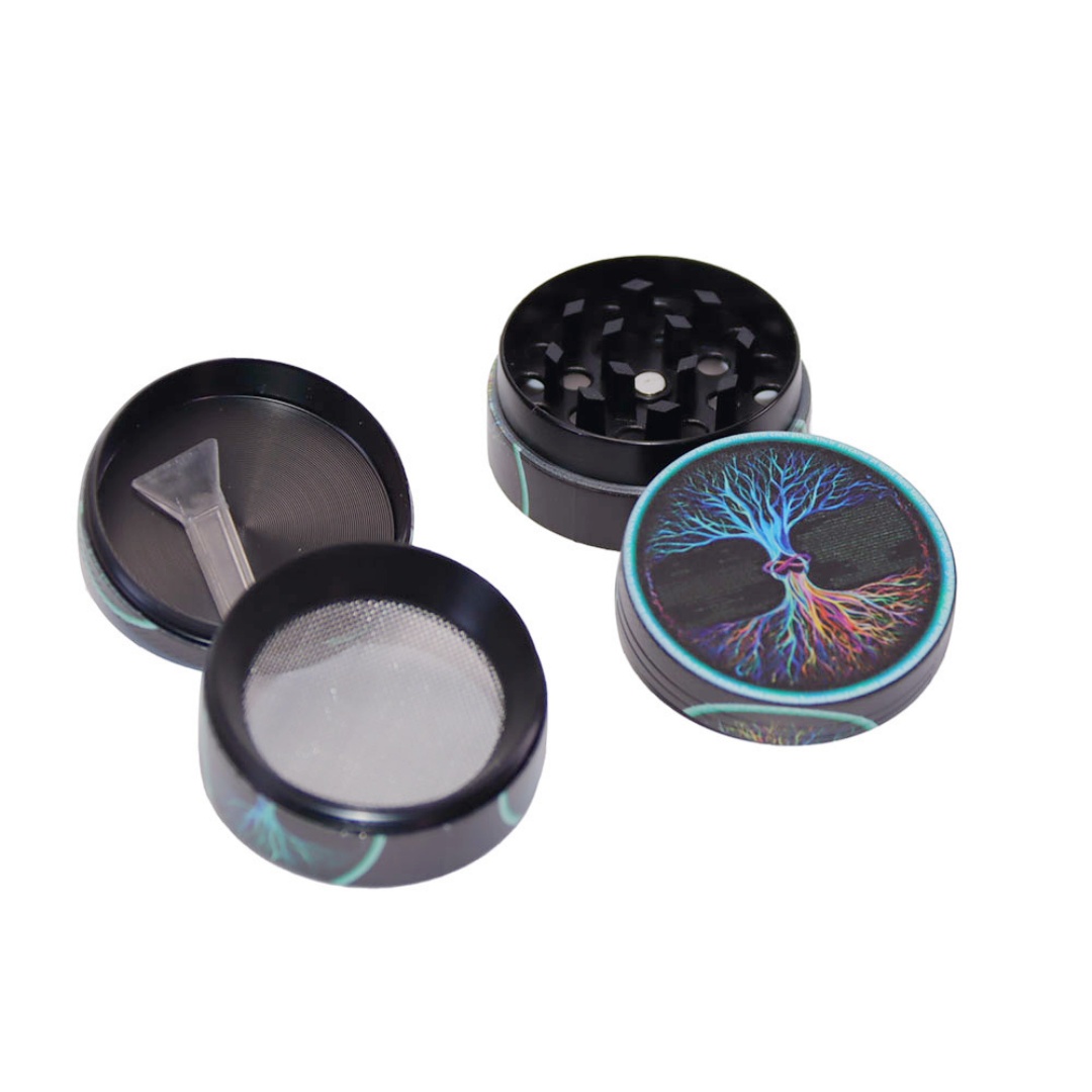 2 Inch Tree of Life Zinc Alloy Herb Grinder 4-Piece Colorful Printed Spice Grinder with Pollen Screen Durable Zinc Tobacco Grinder for Herbs & Spices