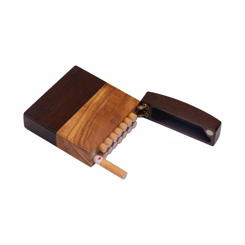 Flip-top Magnetic Walnut Two-Tone Wooden Cigarette Case Cigarette Holder Cigarette Storage Box Premium Handmade Wooden Cigarette Box
