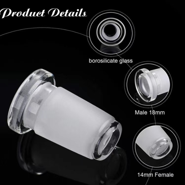 Heat Resistant Frosted 14mm Female to 18mm Male Standard Borosilicate Glass Joint Adapter Converter for Bongs and Pipes with Travel Plastic Box