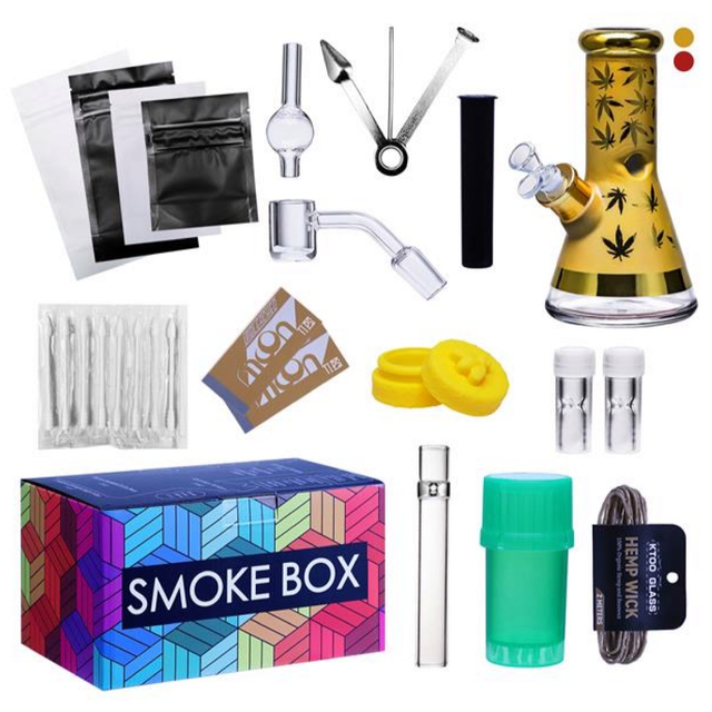 19-Piece Pack Complete Glass Bong Smoke Box Travel Kit All-in-One Portable Smoking Accessory Set with Glass Water Pipe Dab Tools Storage 