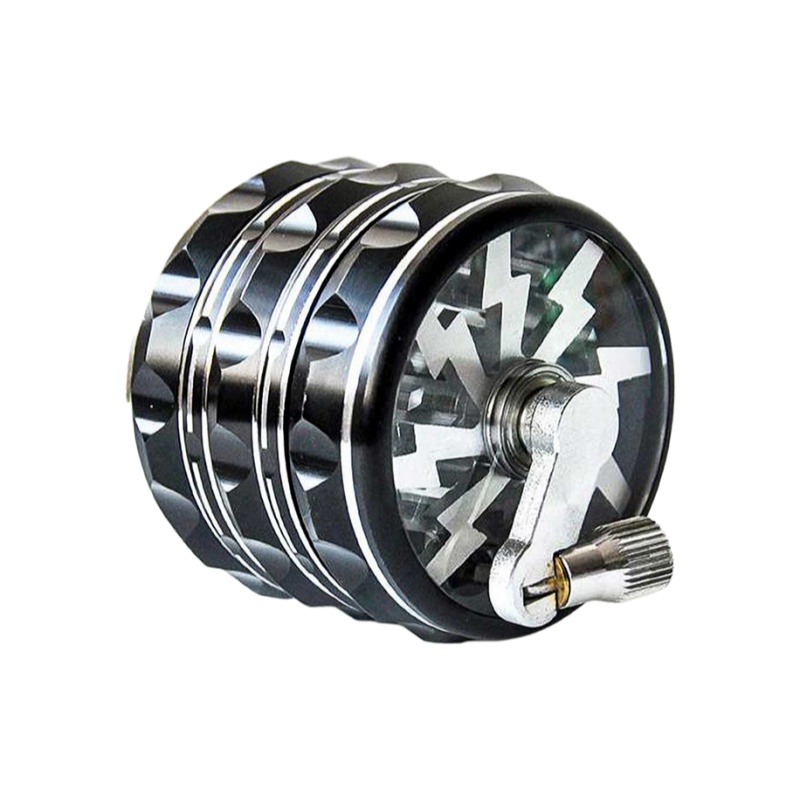 2.5" 4 Parts Premium Aluminum Alloy Herb Grinder with Crank & Lightning Design Durable Hand Crank Spice Grinder for Dry Herbs & Tobacco