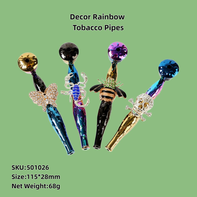 4.5" Portable Iridescent Rhinestone Metal Hand Tobacco Pipe With 3D Butterfly Scorpion Bee Skull Design For Smoking