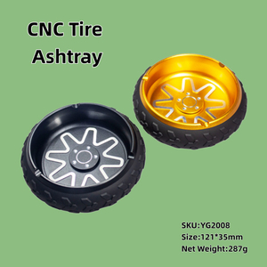 4.8 inches Portable Durable Premium Luxury Heavy Duty CNC Machined Anti-Slip Tire Shaped Ashtray with Cigarette Holder